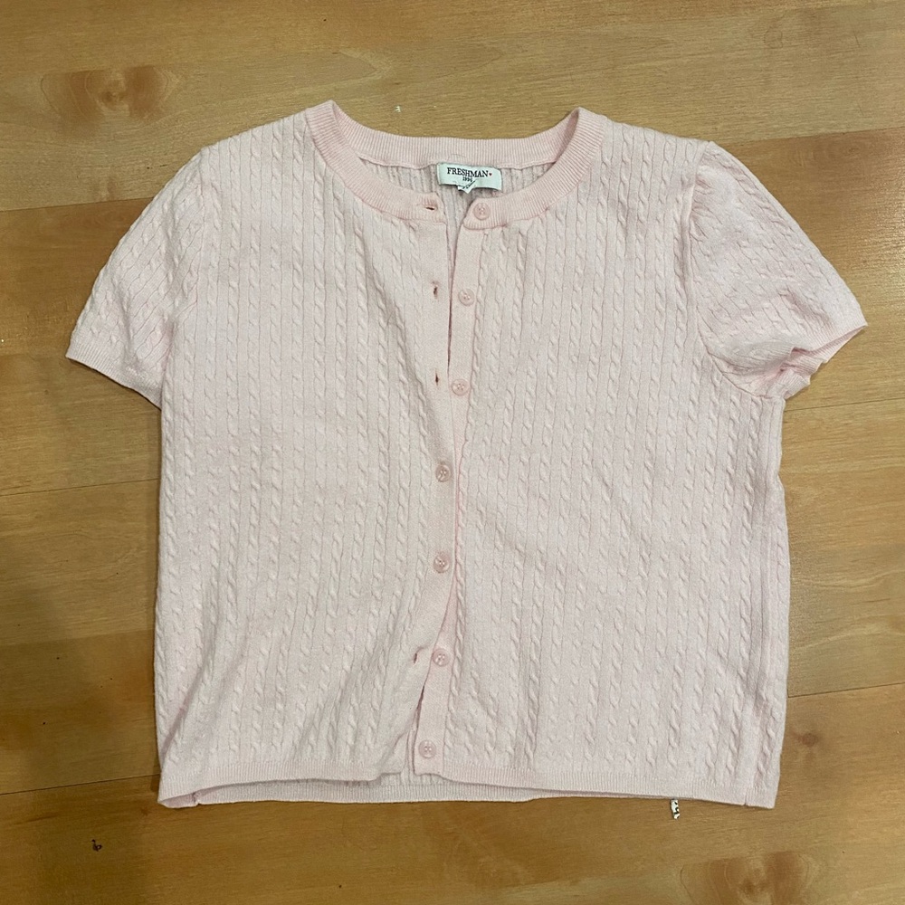 Light Pink Short-Sleeve Button Cardigan